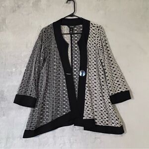 Ali Miles Open Cardigan Gray Black Knit Mesh Womens S Art to Wear